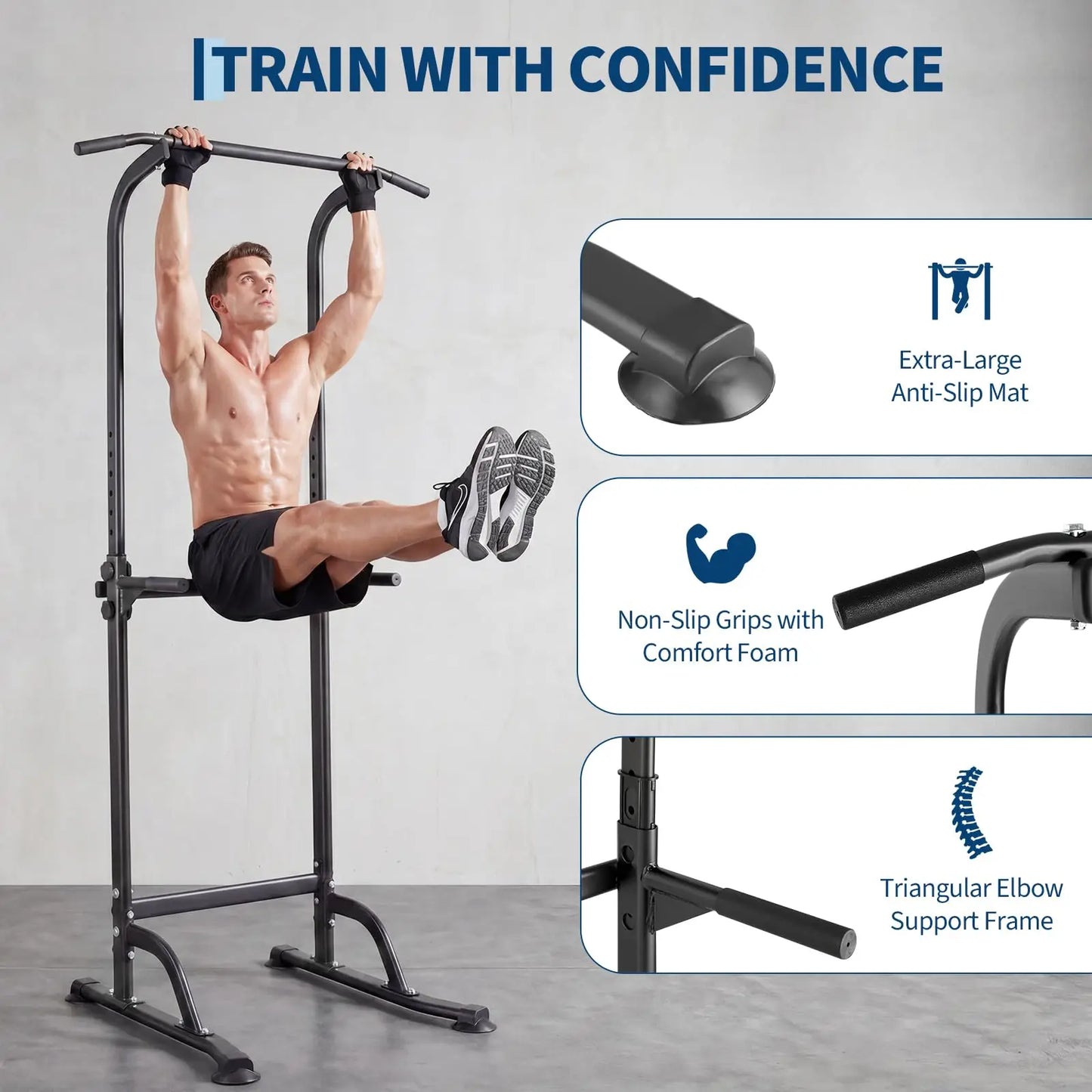 HiMiss Adjustable Power Tower Pull Up Dip Station Home Gym