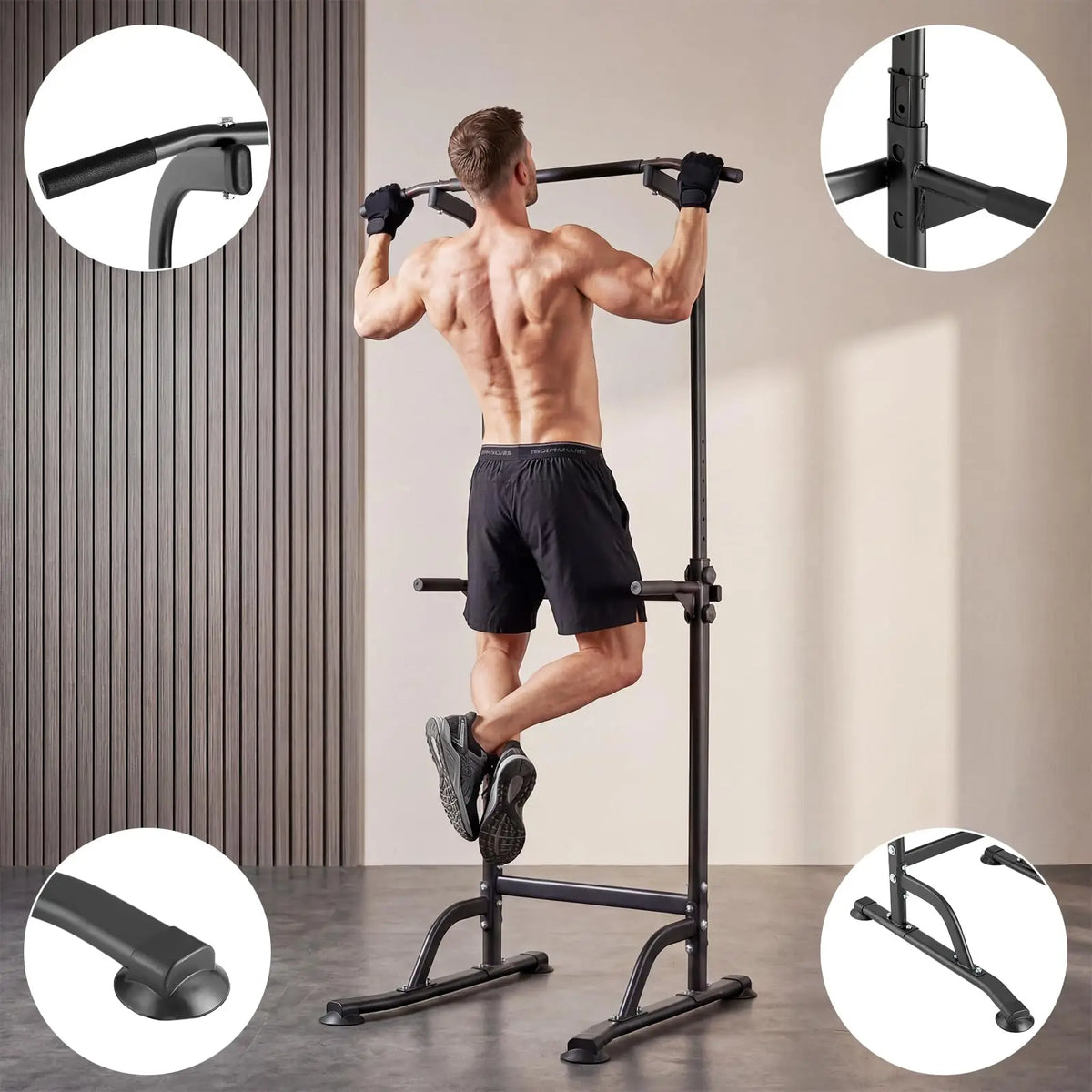 HiMiss Adjustable Power Tower Pull Up Dip Station Home Gym