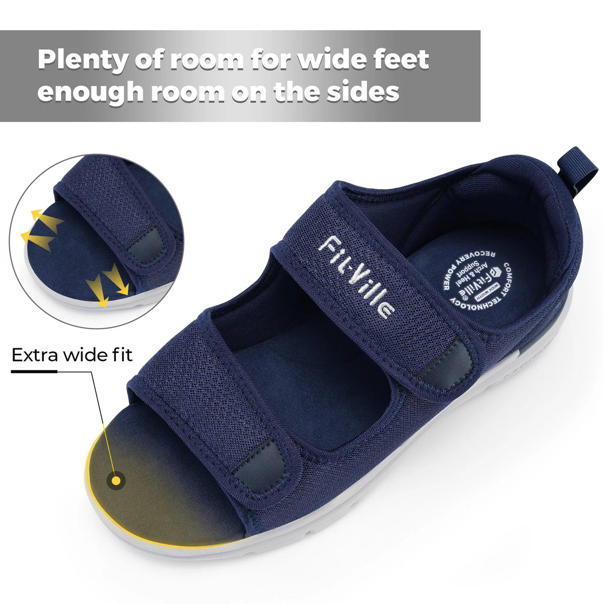Fitville Wide Fit Men's Sandals For Plantar Fasciitis Relief