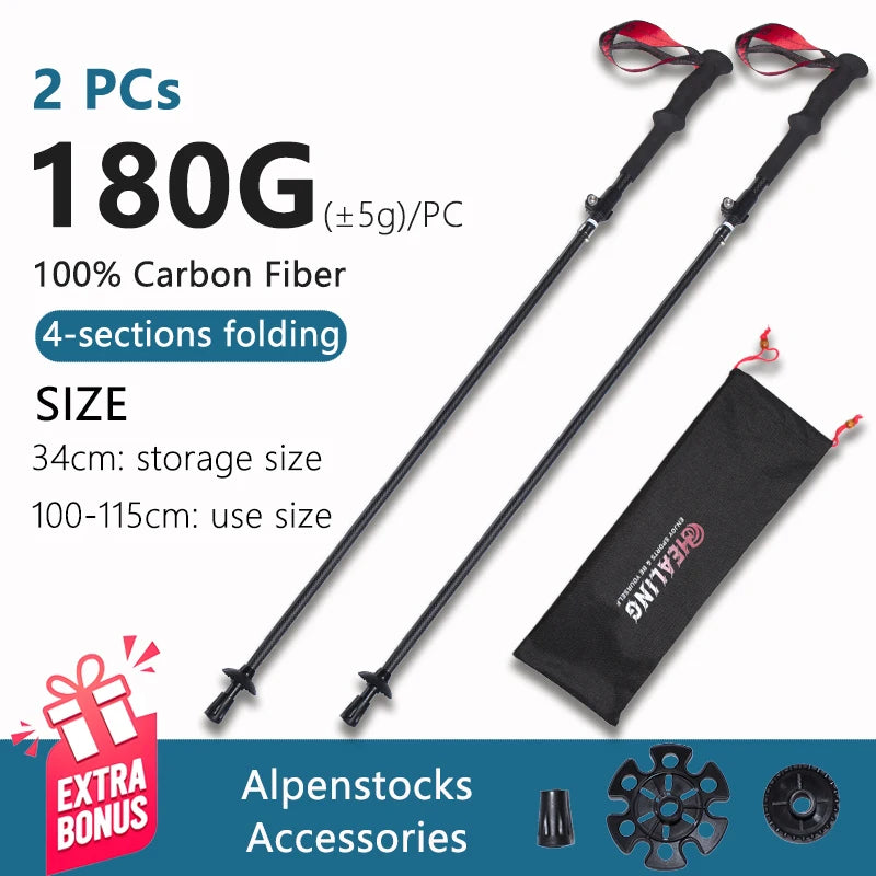 OKHEALING Ultralight Carbon Fiber Trekking Poles For Outdoor Hiking