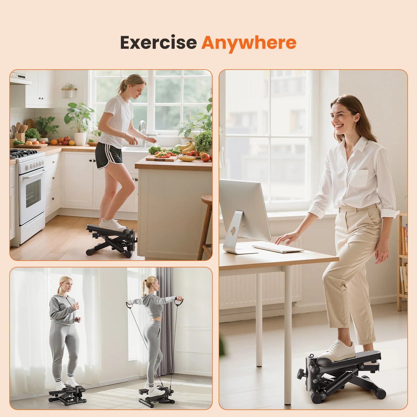 Hydraulic Home Mini Stepper With Resistance Bands And LCD Monitor