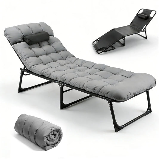 Adjustable Folding Lounge Chair With Removable Cushion And Reclining Back