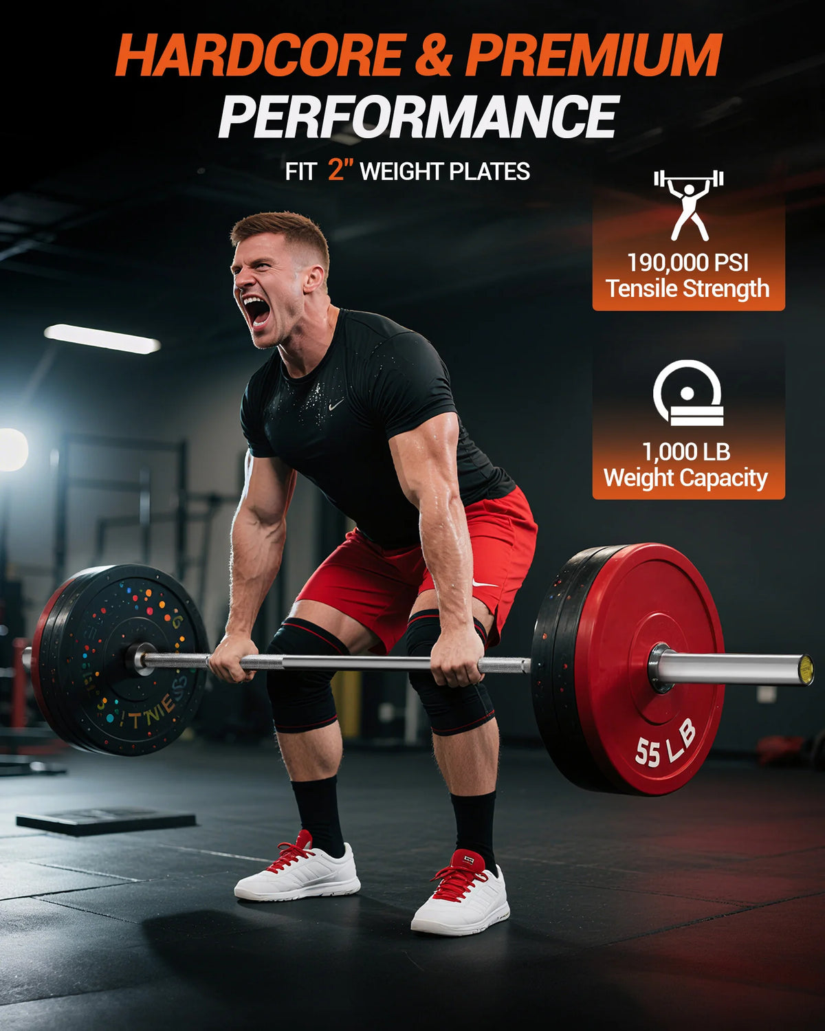 HiMISS Straight Barbell For Strength Training Chrome Finish