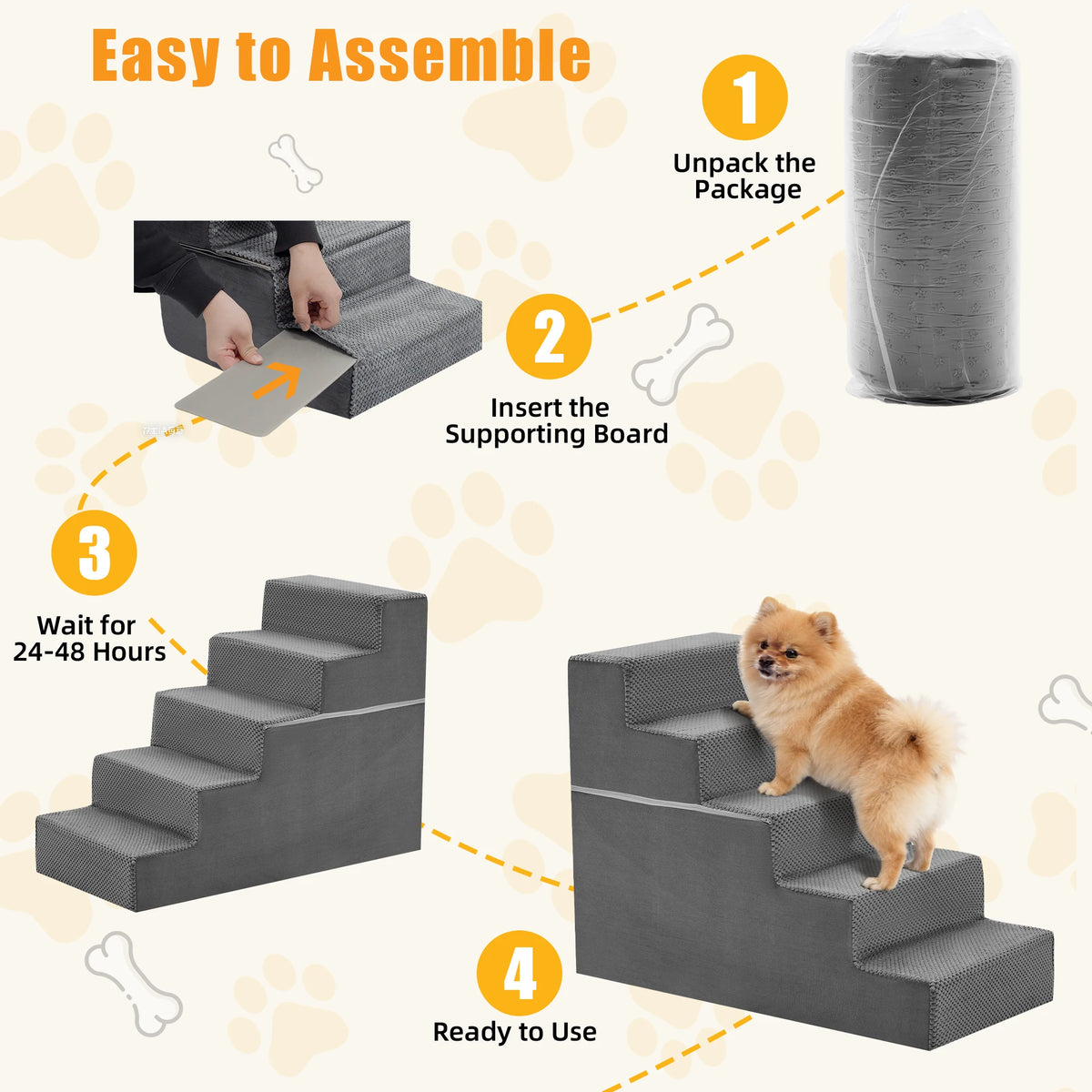 Foam Dog Stairs Ramp With Curved Steps Indoor Pet Safety