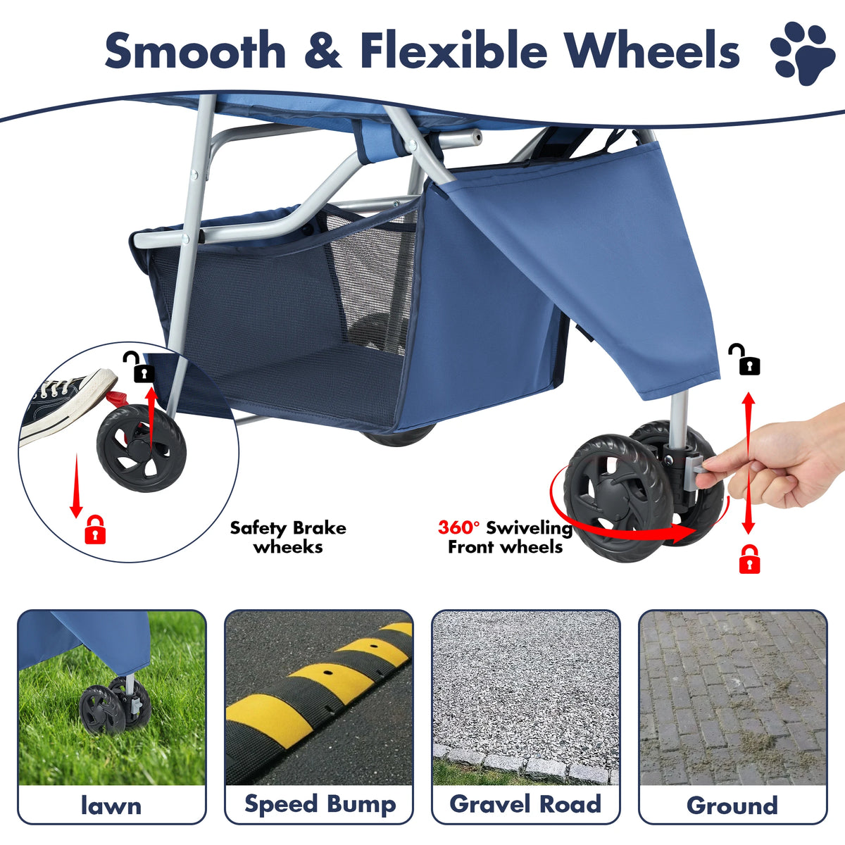 Foldable Pet Stroller For Dogs And Cats With Mesh Windows