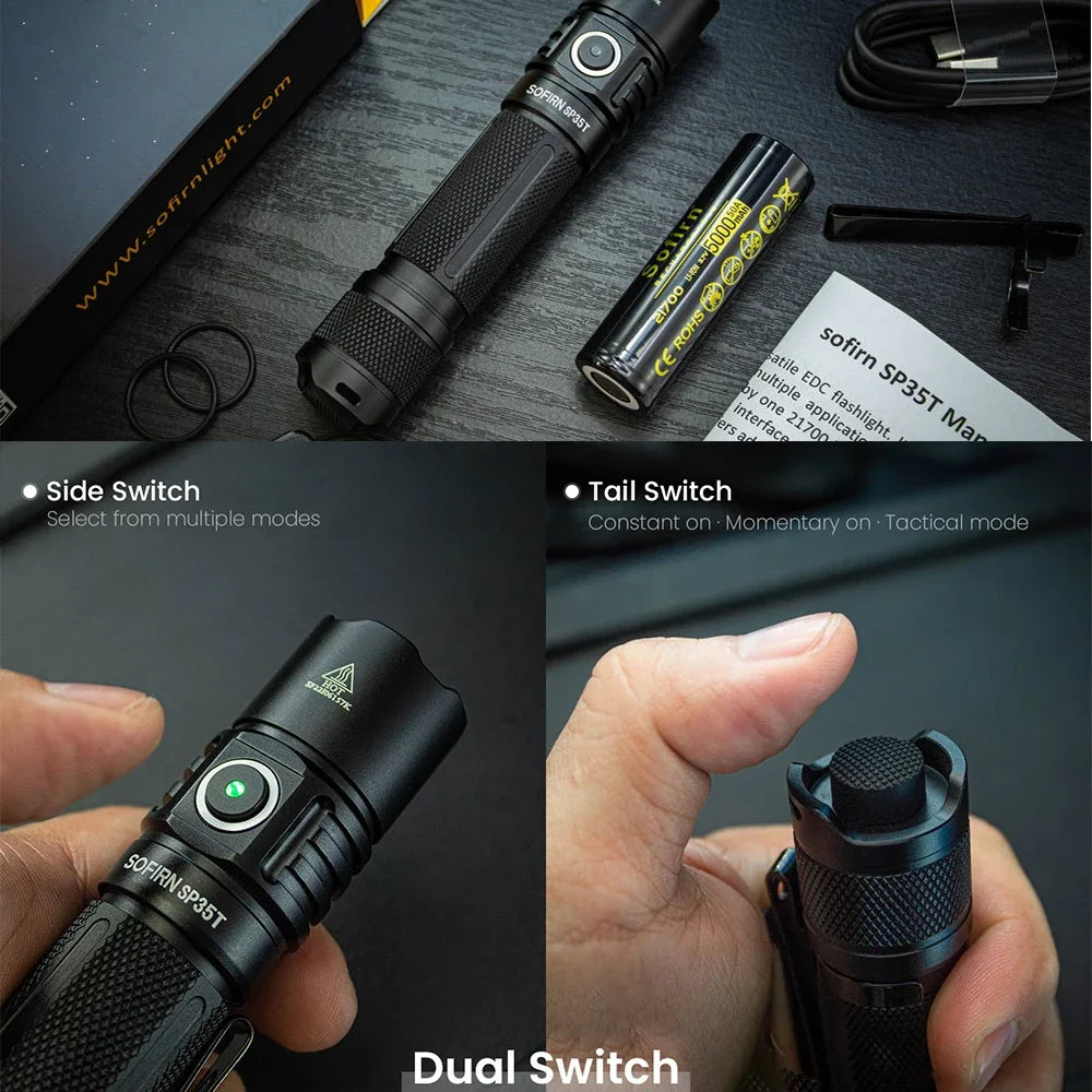 Sofirn SP35T Tactical Rechargeable LED Flashlight With Power Indicator
