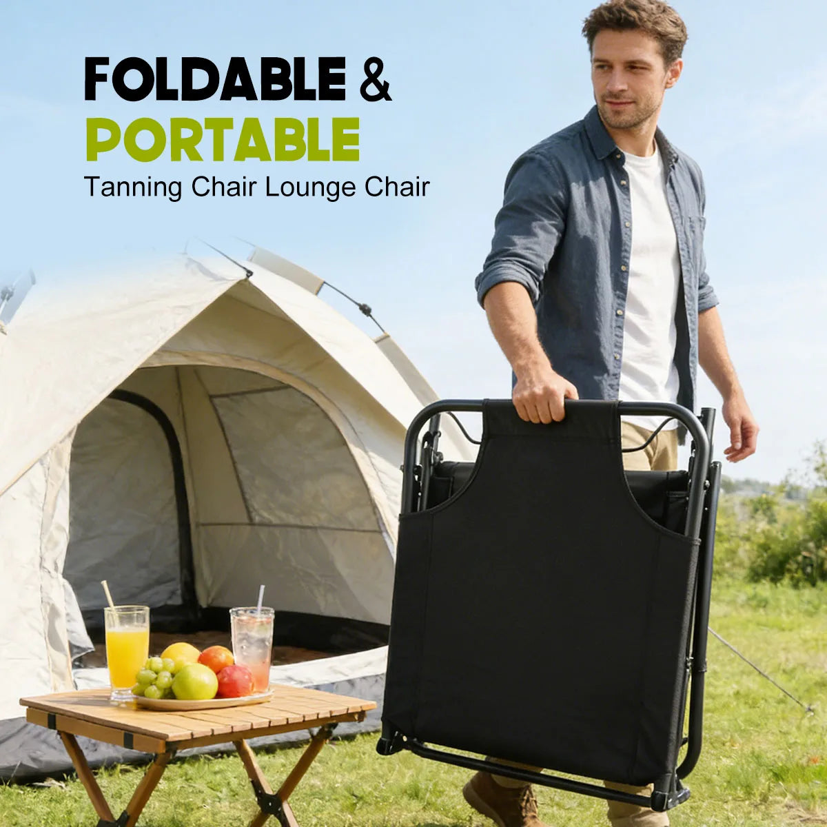 Adjustable Folding Lounge Chair With Removable Cushion And Reclining Back