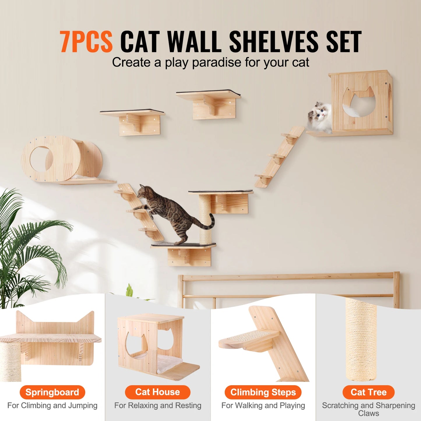 Succebuy Double Wall Mounted Cat Shelves With Perches And Hammocks
