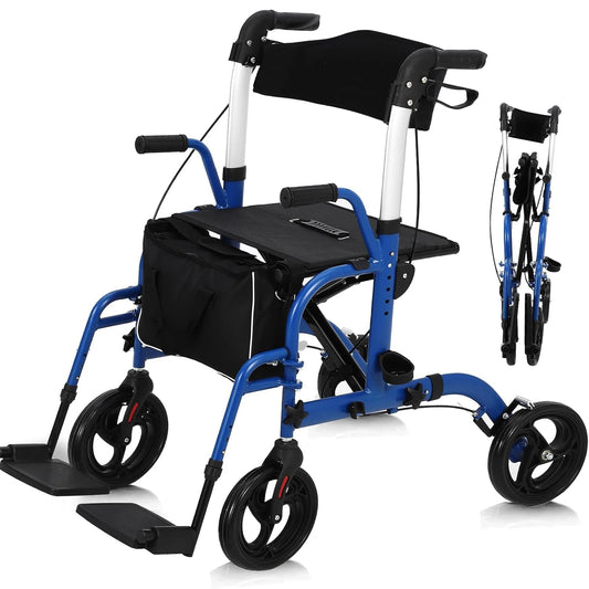 Foldable Aluminum Rollator Walker With Seat And Backrest For Seniors