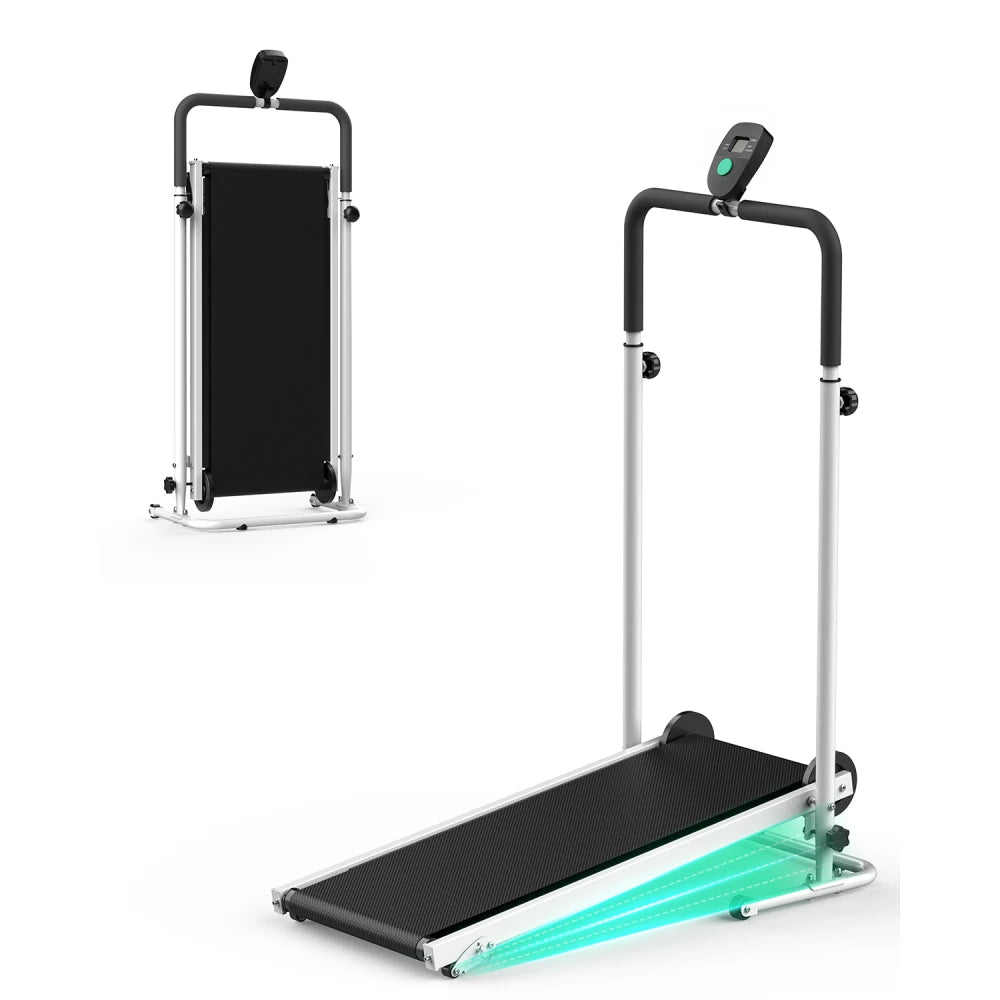 AKLUER Non-Motorized Mechanical Treadmill With Fixed Incline And LCD Monitor